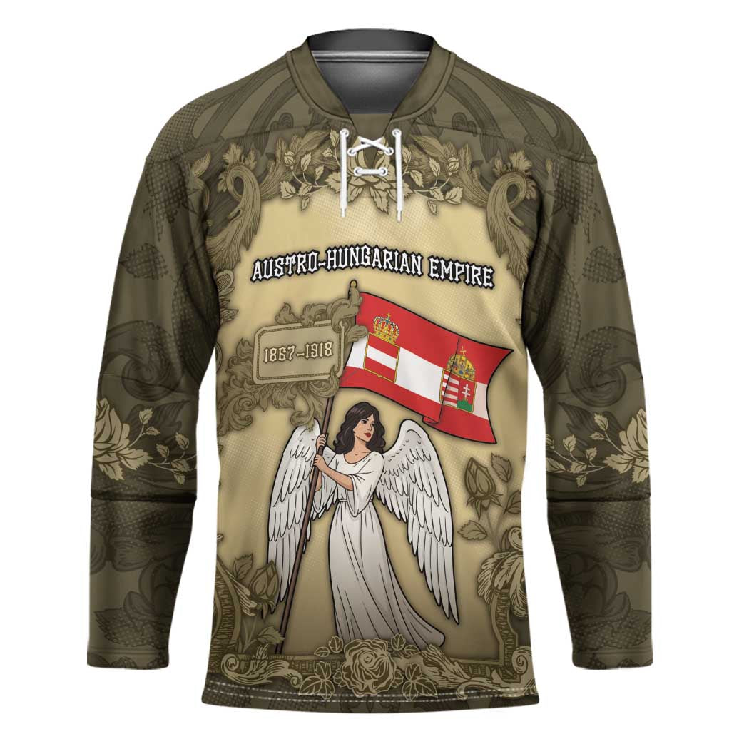 Personalized Austria-Hungary Hockey Jersey Angel Holding A Flag Vintage Style - Wonder Print Shop