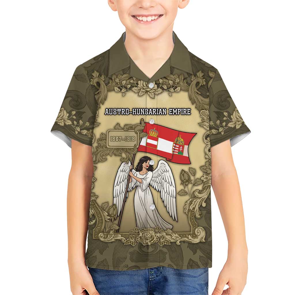 Personalized Austria-Hungary Kid Hawaiian Shirt Angel Holding A Flag Vintage Style - Wonder Print Shop
