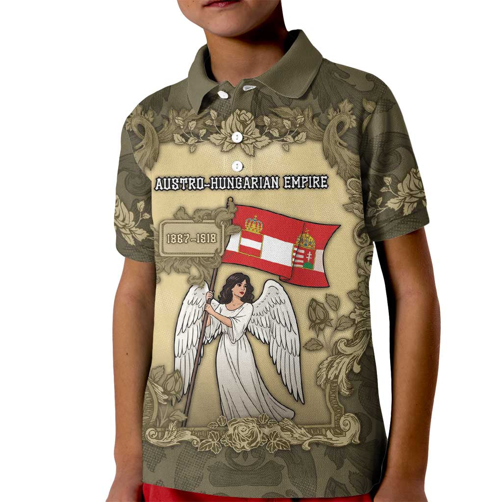 Personalized Austria-Hungary Kid Polo Shirt Angel Holding A Flag Vintage Style - Wonder Print Shop