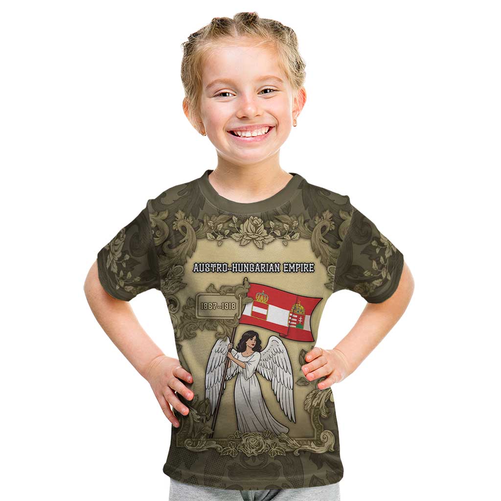 Personalized Austria-Hungary Kid T Shirt Angel Holding A Flag Vintage Style - Wonder Print Shop