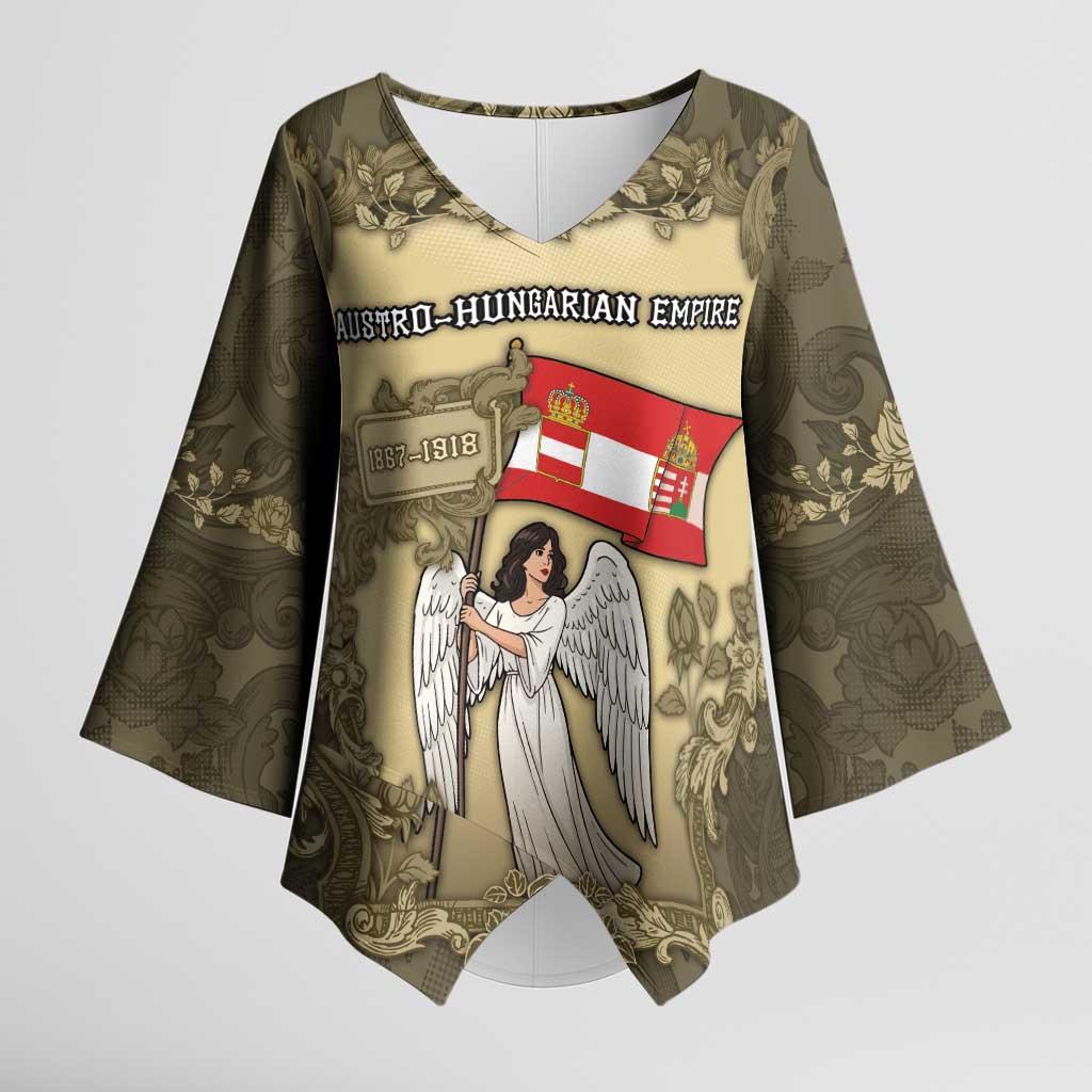Personalized Austria-Hungary Kimono Sleeve Blouse Angel Holding A Flag Vintage Style - Wonder Print Shop