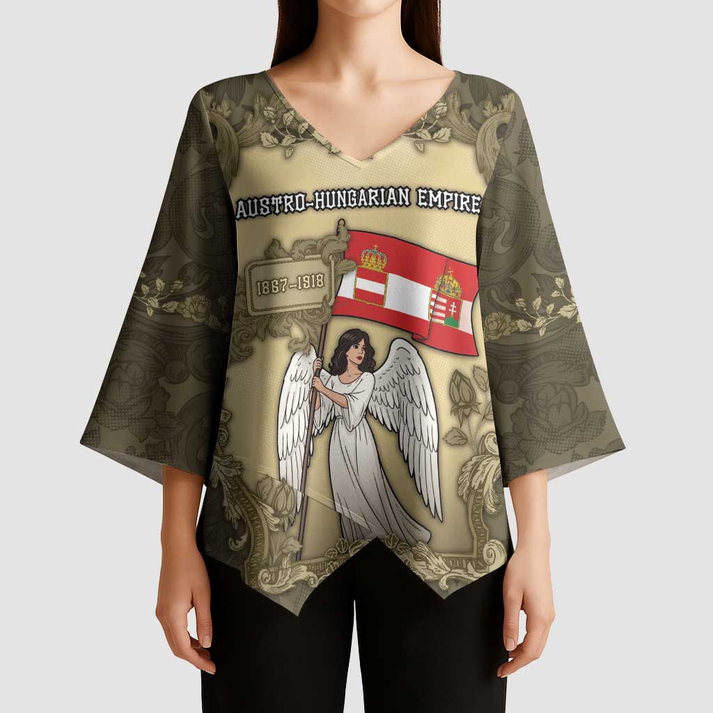 Personalized Austria-Hungary Kimono Sleeve Blouse Angel Holding A Flag Vintage Style - Wonder Print Shop