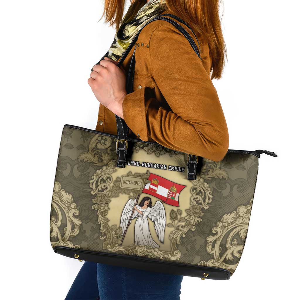 Austria-Hungary Leather Tote Bag Angel Holding A Flag Vintage Style - Wonder Print Shop