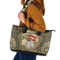 Austria-Hungary Leather Tote Bag Angel Holding A Flag Vintage Style - Wonder Print Shop