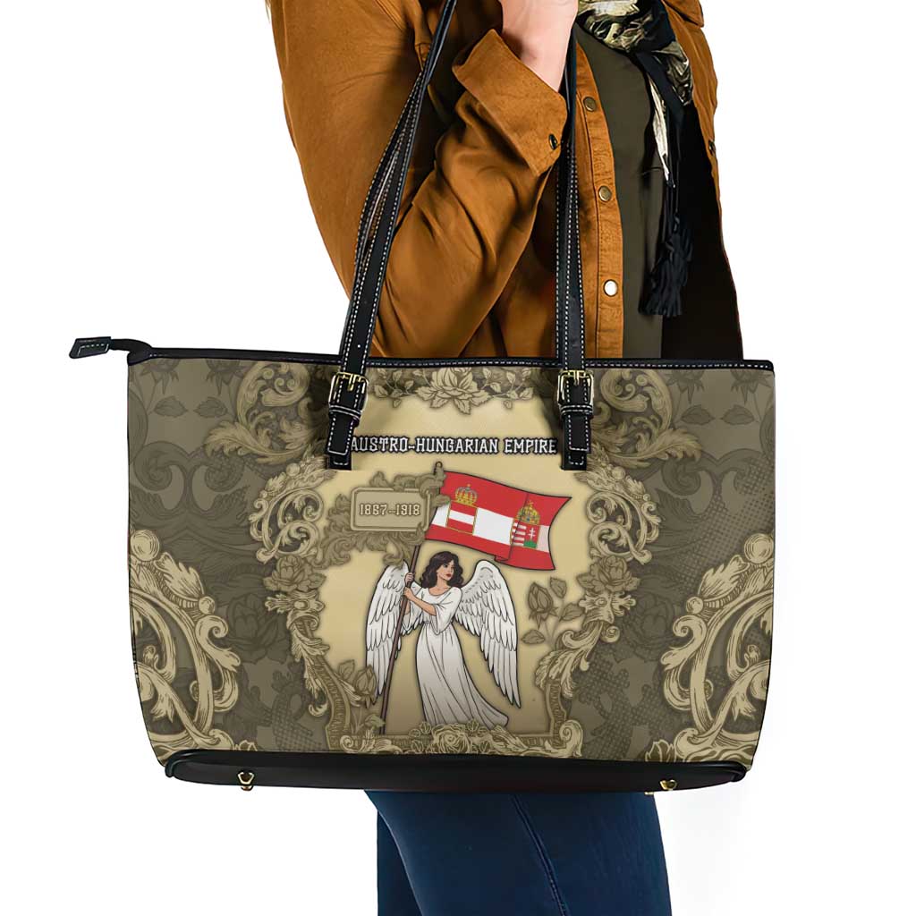 Austria-Hungary Leather Tote Bag Angel Holding A Flag Vintage Style - Wonder Print Shop