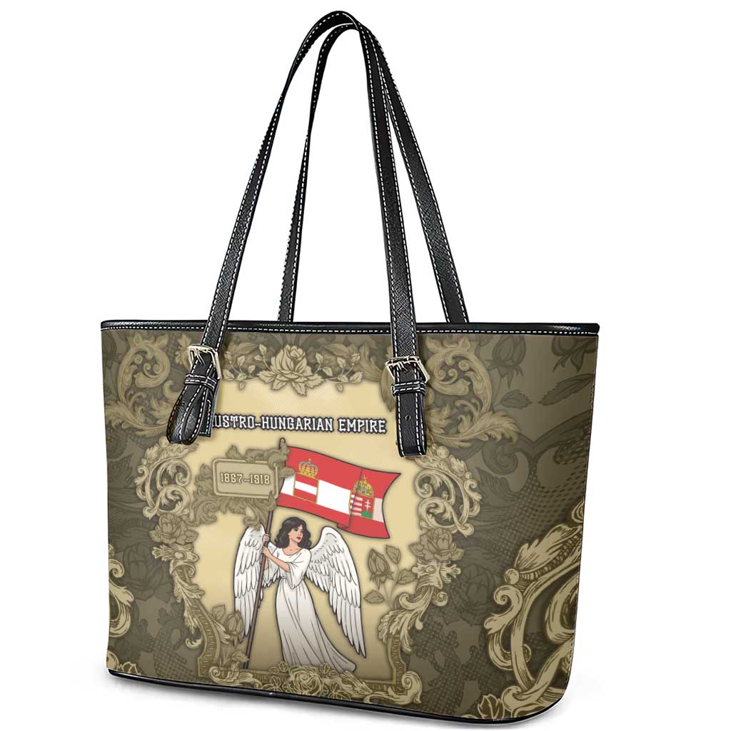 Austria-Hungary Leather Tote Bag Angel Holding A Flag Vintage Style - Wonder Print Shop