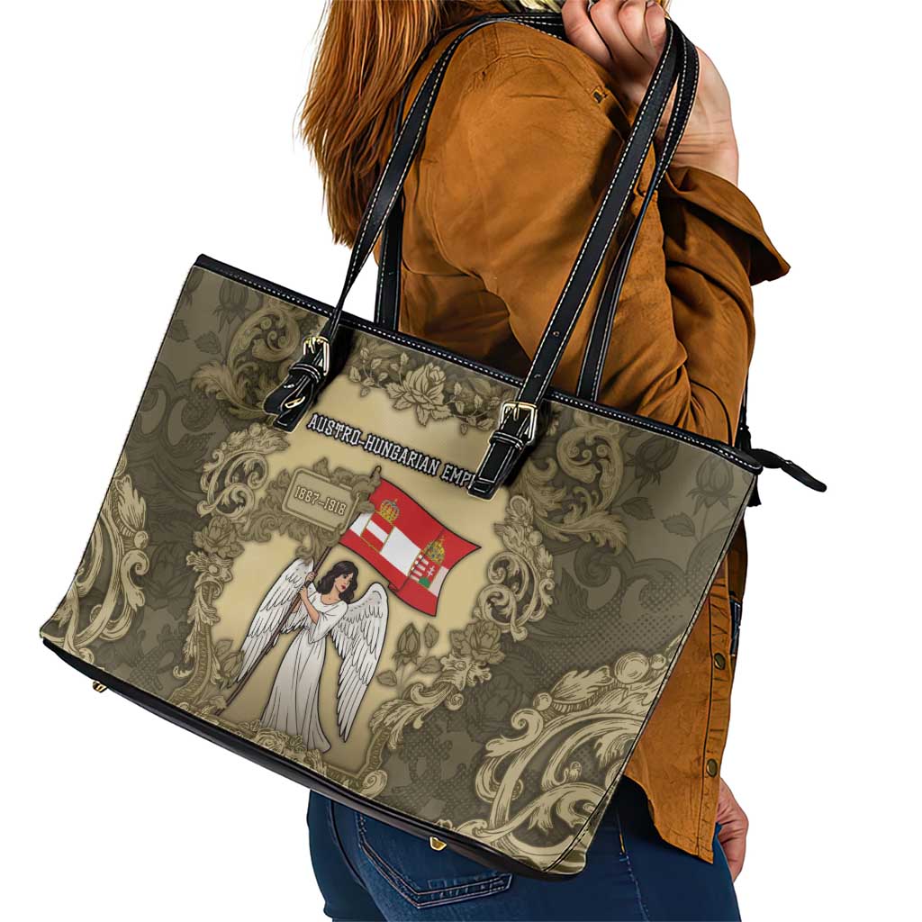 Austria-Hungary Leather Tote Bag Angel Holding A Flag Vintage Style - Wonder Print Shop