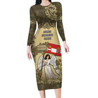 Personalized Austria-Hungary Long Sleeve Bodycon Dress Angel Holding A Flag Vintage Style - Wonder Print Shop