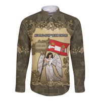 Personalized Austria-Hungary Long Sleeve Button Shirt Angel Holding A Flag Vintage Style - Wonder Print Shop