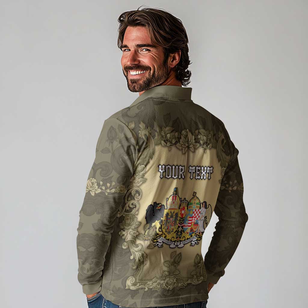 Personalized Austria-Hungary Long Sleeve Polo Shirt Angel Holding A Flag Vintage Style - Wonder Print Shop