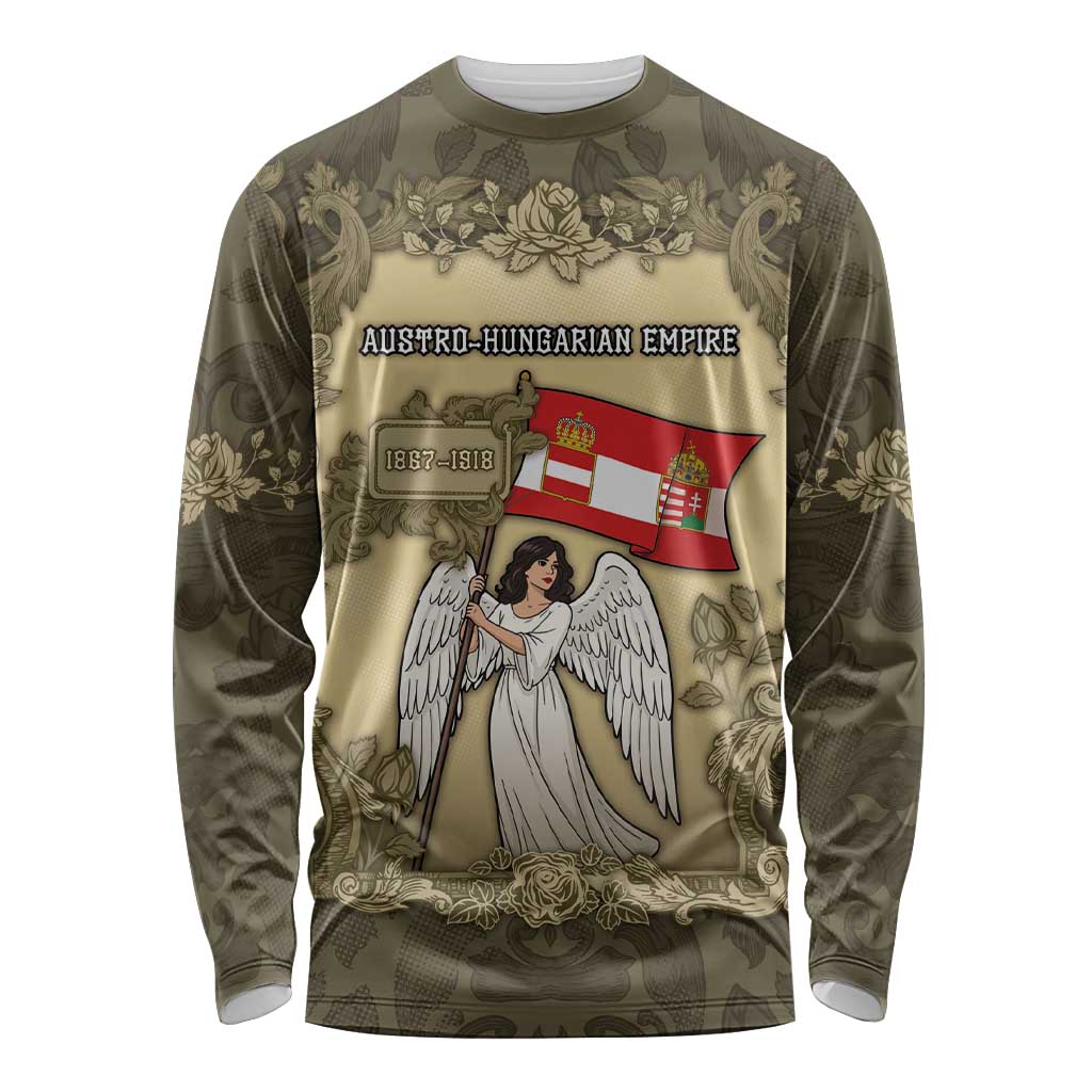 Personalized Austria-Hungary Long Sleeve Shirt Angel Holding A Flag Vintage Style - Wonder Print Shop