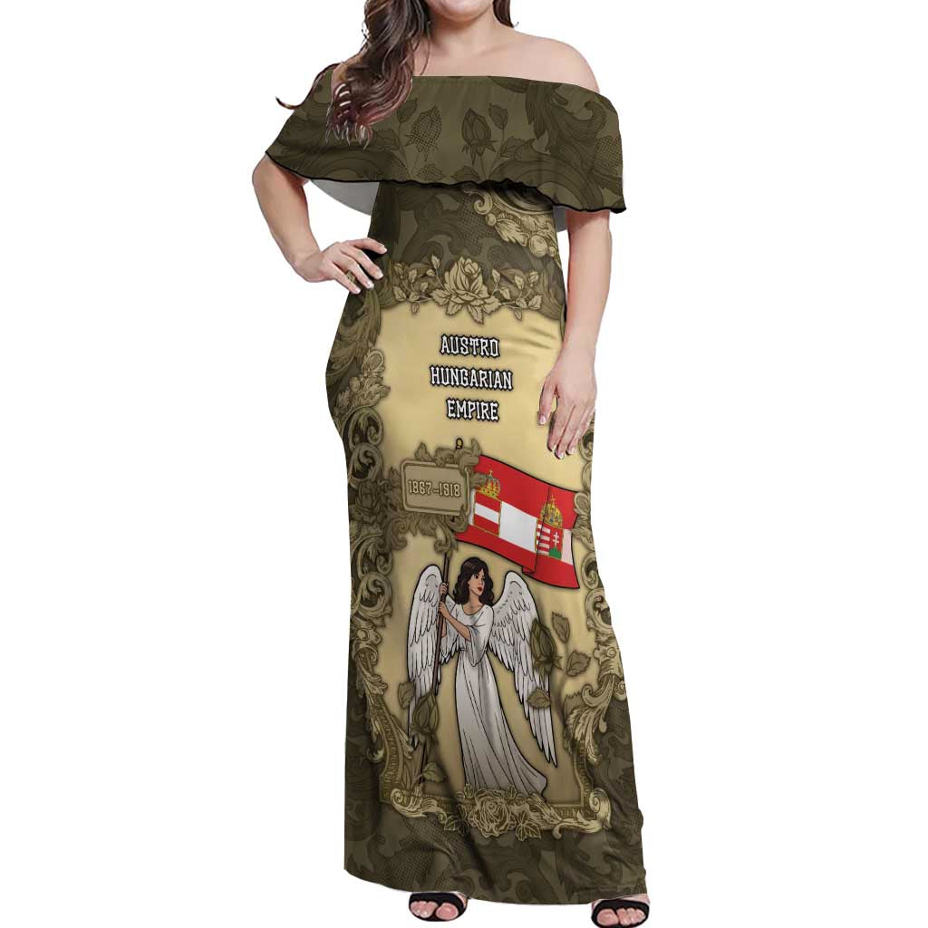 Personalized Austria-Hungary Off Shoulder Maxi Dress Angel Holding A Flag Vintage Style - Wonder Print Shop