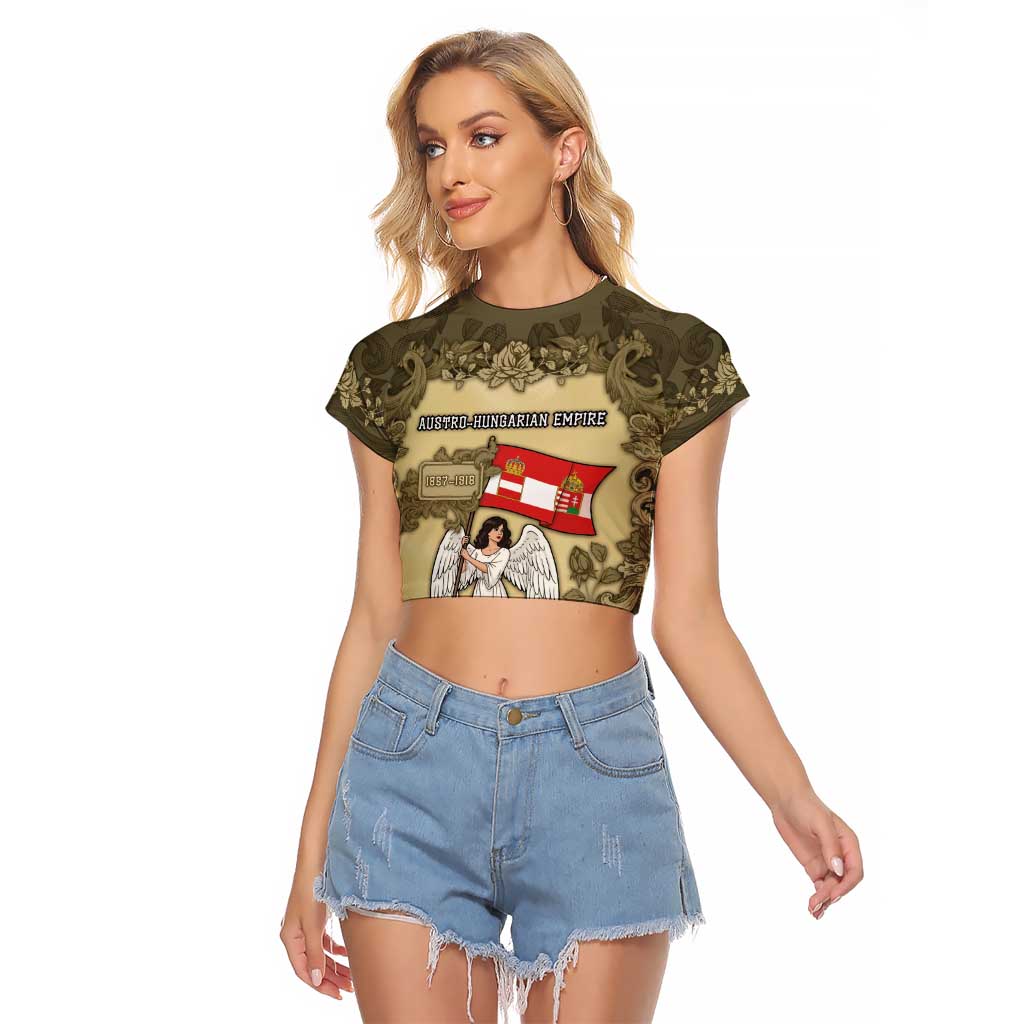Personalized Austria-Hungary Raglan Cropped T Shirt Angel Holding A Flag Vintage Style - Wonder Print Shop