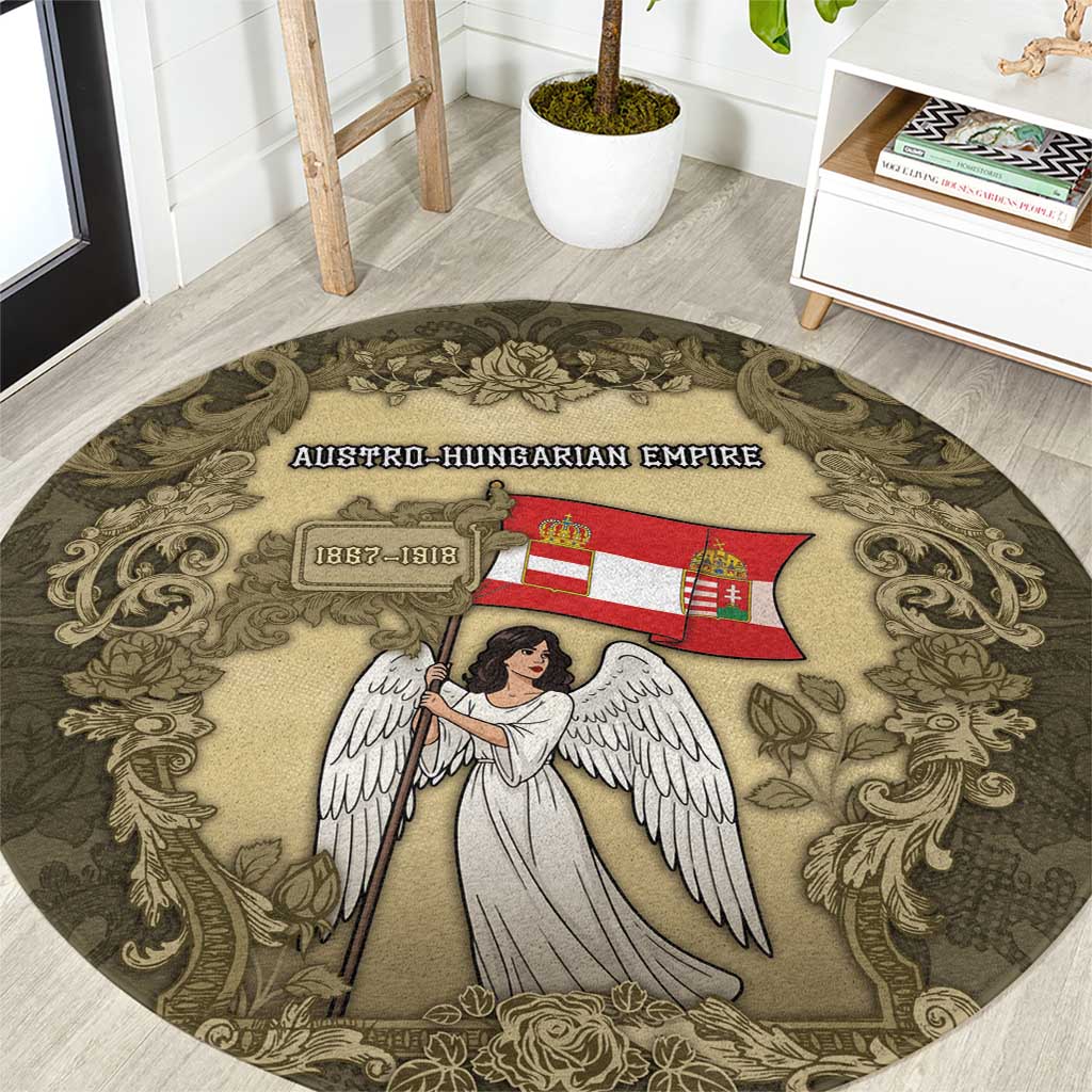 Austria-Hungary Round Carpet Angel Holding A Flag Vintage Style - Wonder Print Shop