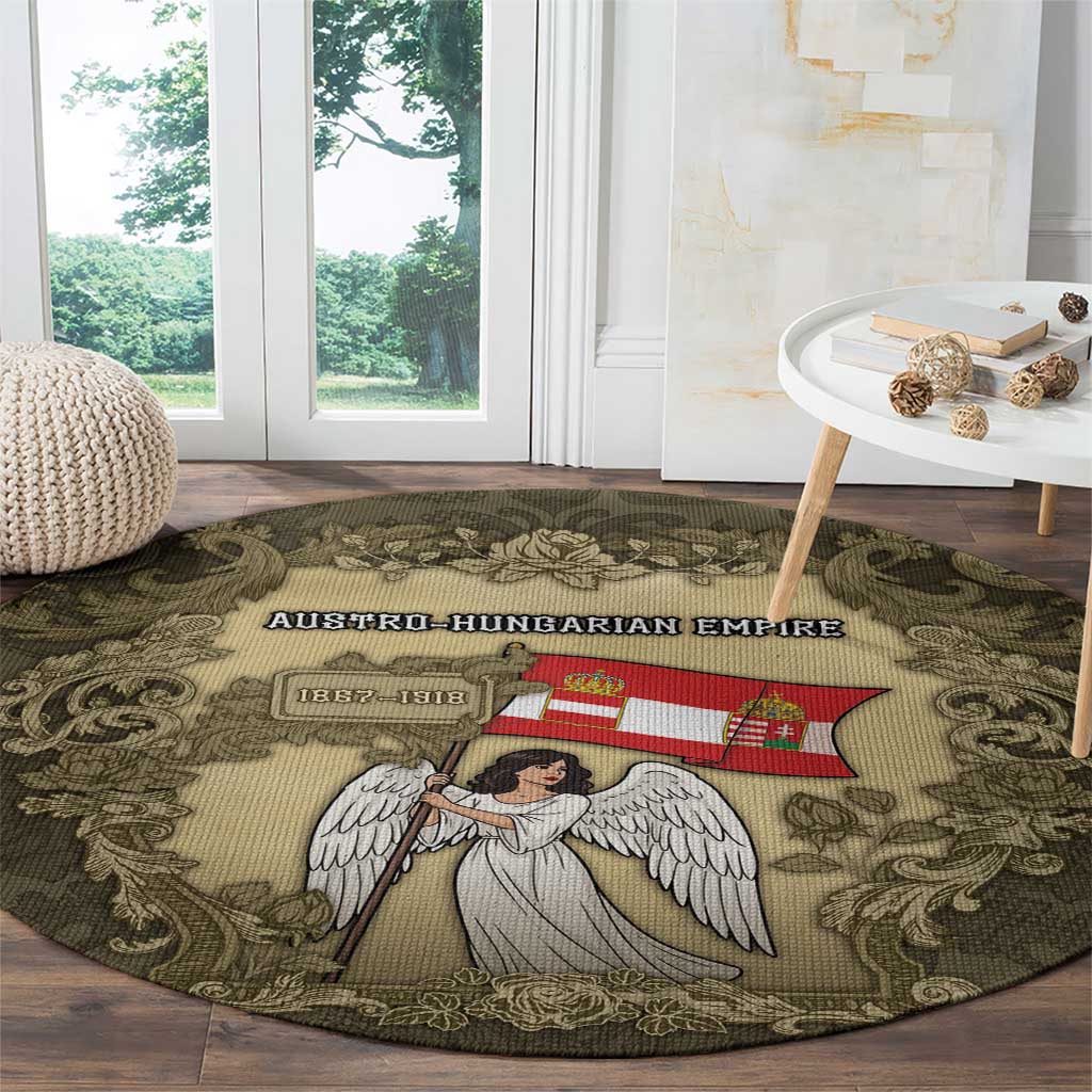 Austria-Hungary Round Carpet Angel Holding A Flag Vintage Style - Wonder Print Shop