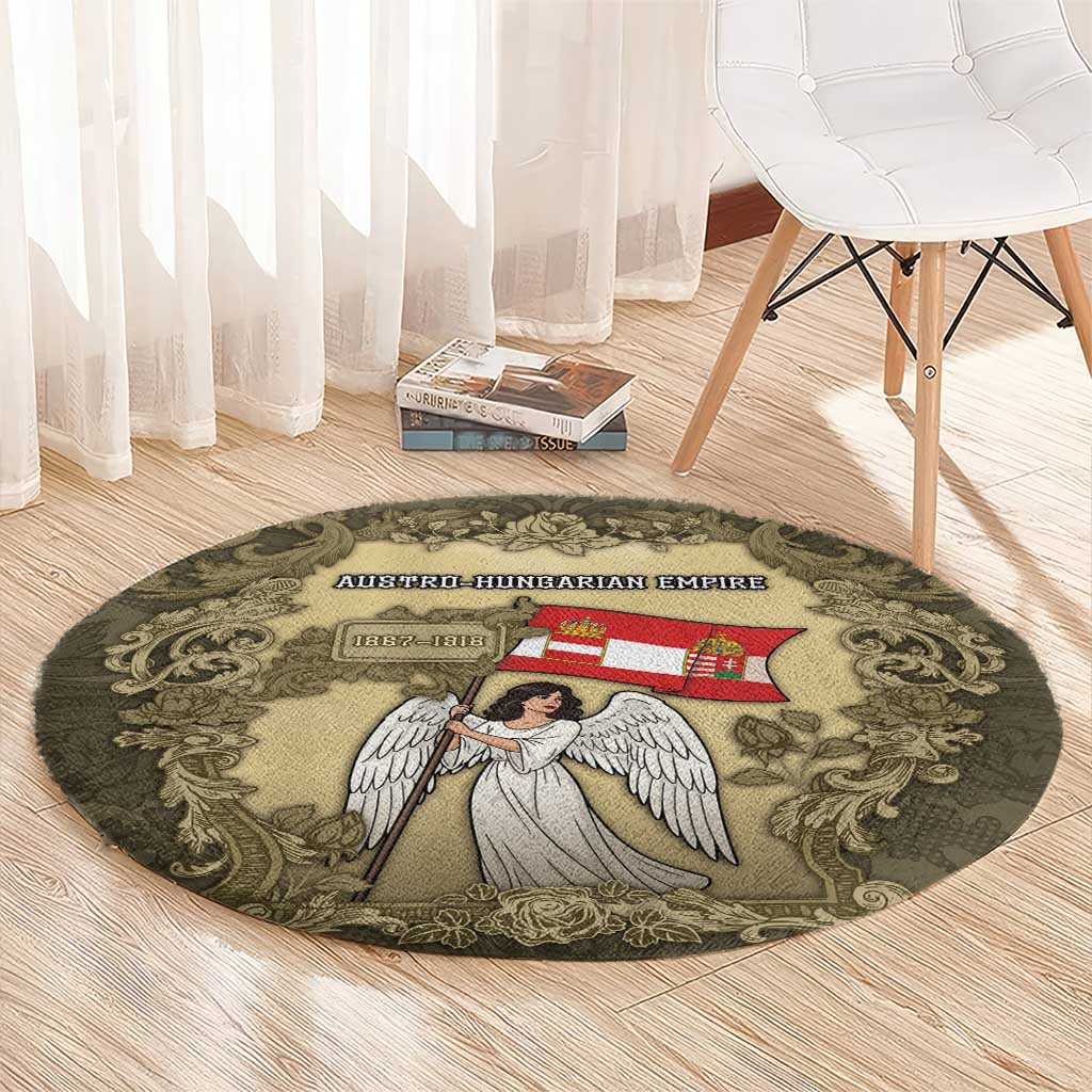 Austria-Hungary Round Carpet Angel Holding A Flag Vintage Style - Wonder Print Shop