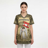 Personalized Austria-Hungary Scrub Top Angel Holding A Flag Vintage Style - Wonder Print Shop