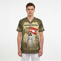 Personalized Austria-Hungary Scrub Top Angel Holding A Flag Vintage Style - Wonder Print Shop
