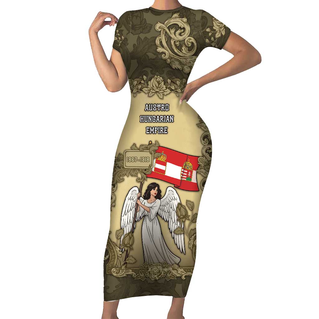 Personalized Austria-Hungary Short Sleeve Bodycon Dress Angel Holding A Flag Vintage Style - Wonder Print Shop