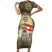 Personalized Austria-Hungary Short Sleeve Bodycon Dress Angel Holding A Flag Vintage Style - Wonder Print Shop