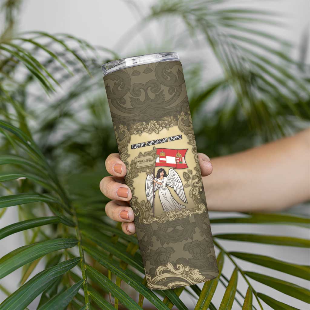 Personalized Austria-Hungary Skinny Tumbler Angel Holding A Flag Vintage Style - Wonder Print Shop