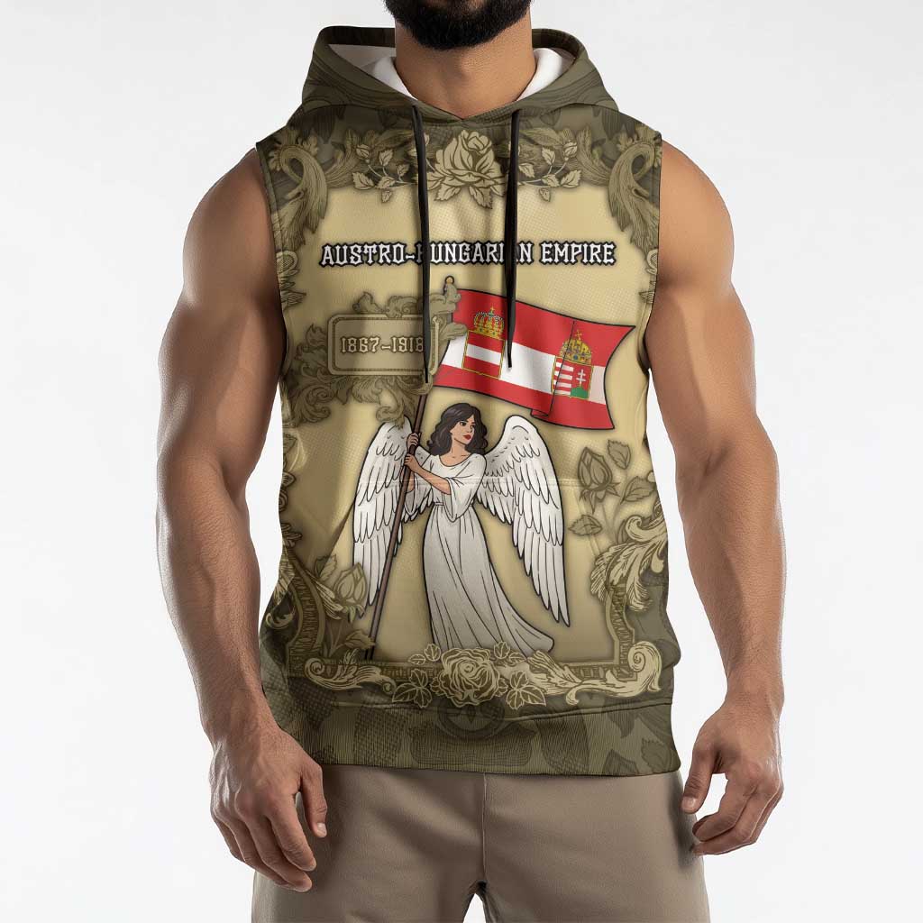 Personalized Austria-Hungary Sleeveless Hoodie Angel Holding A Flag Vintage Style - Wonder Print Shop