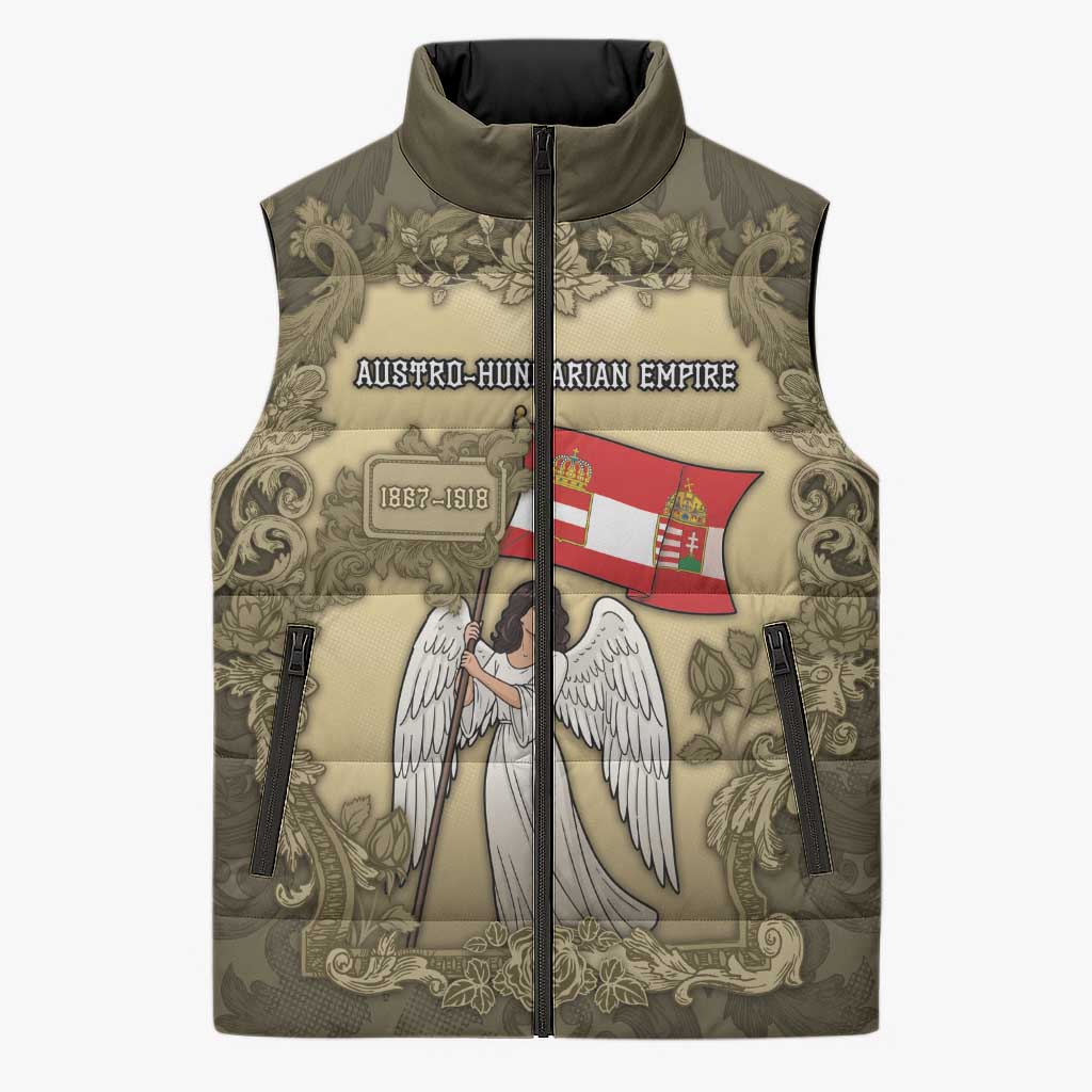 Personalized Austria-Hungary Sleeveless Puffer Jacket Angel Holding A Flag Vintage Style - Wonder Print Shop