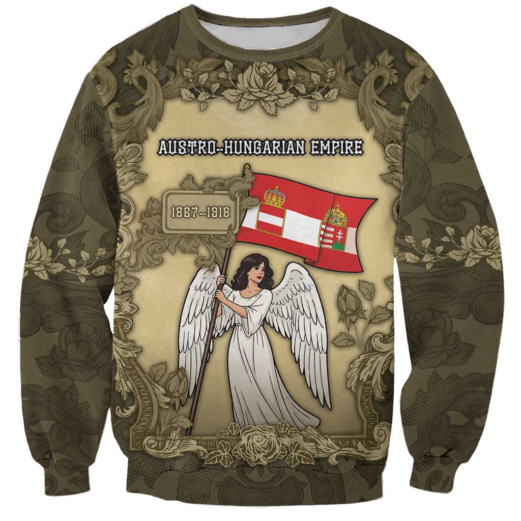 Personalized Austria-Hungary Sweatshirt Angel Holding A Flag Vintage Style - Wonder Print Shop
