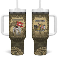 Personalized Austria-Hungary Tumbler With Handle Angel Holding A Flag Vintage Style - Wonder Print Shop
