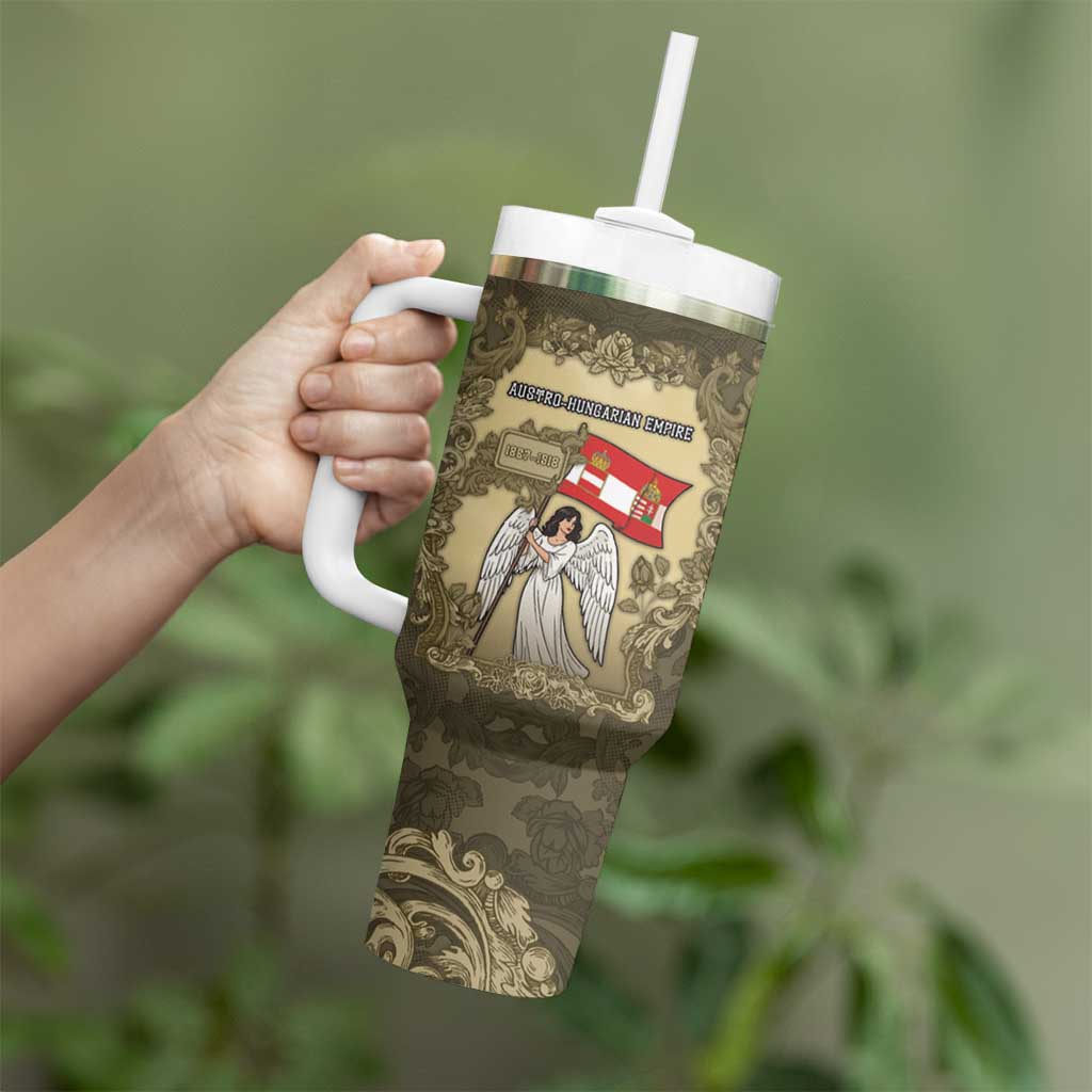 Personalized Austria-Hungary Tumbler With Handle Angel Holding A Flag Vintage Style - Wonder Print Shop