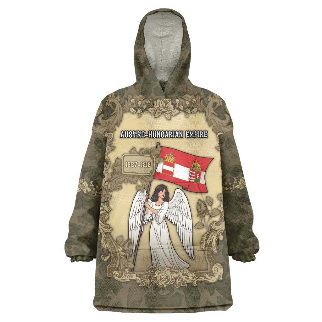 Personalized Austria-Hungary Wearable Blanket Hoodie Angel Holding A Flag Vintage Style - Wonder Print Shop