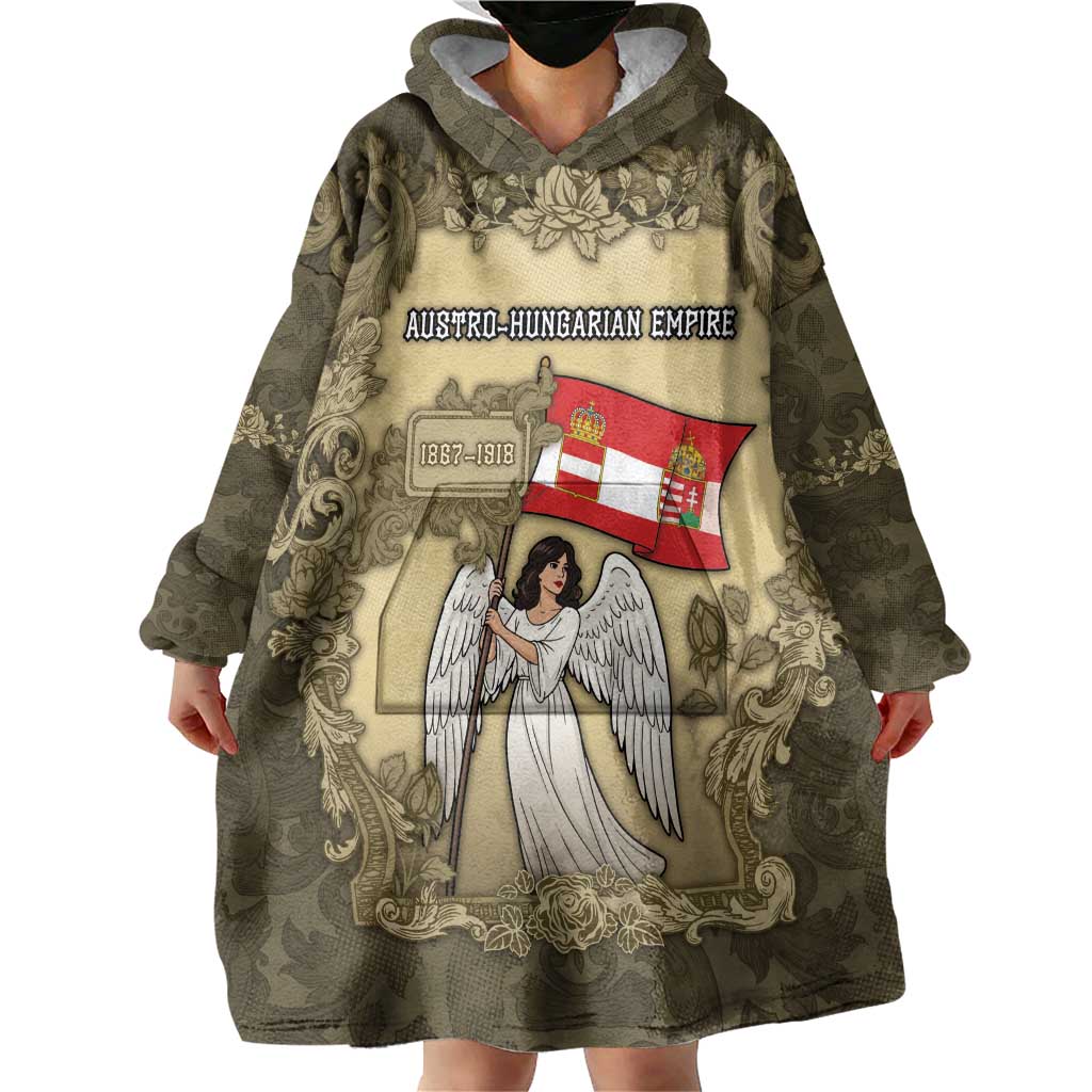 Personalized Austria-Hungary Wearable Blanket Hoodie Angel Holding A Flag Vintage Style - Wonder Print Shop