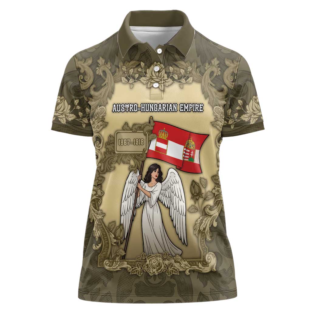 Personalized Austria-Hungary Women Polo Shirt Angel Holding A Flag Vintage Style - Wonder Print Shop