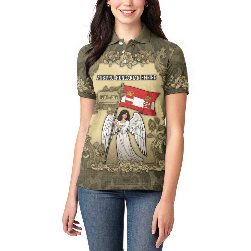 Personalized Austria-Hungary Women Polo Shirt Angel Holding A Flag Vintage Style - Wonder Print Shop
