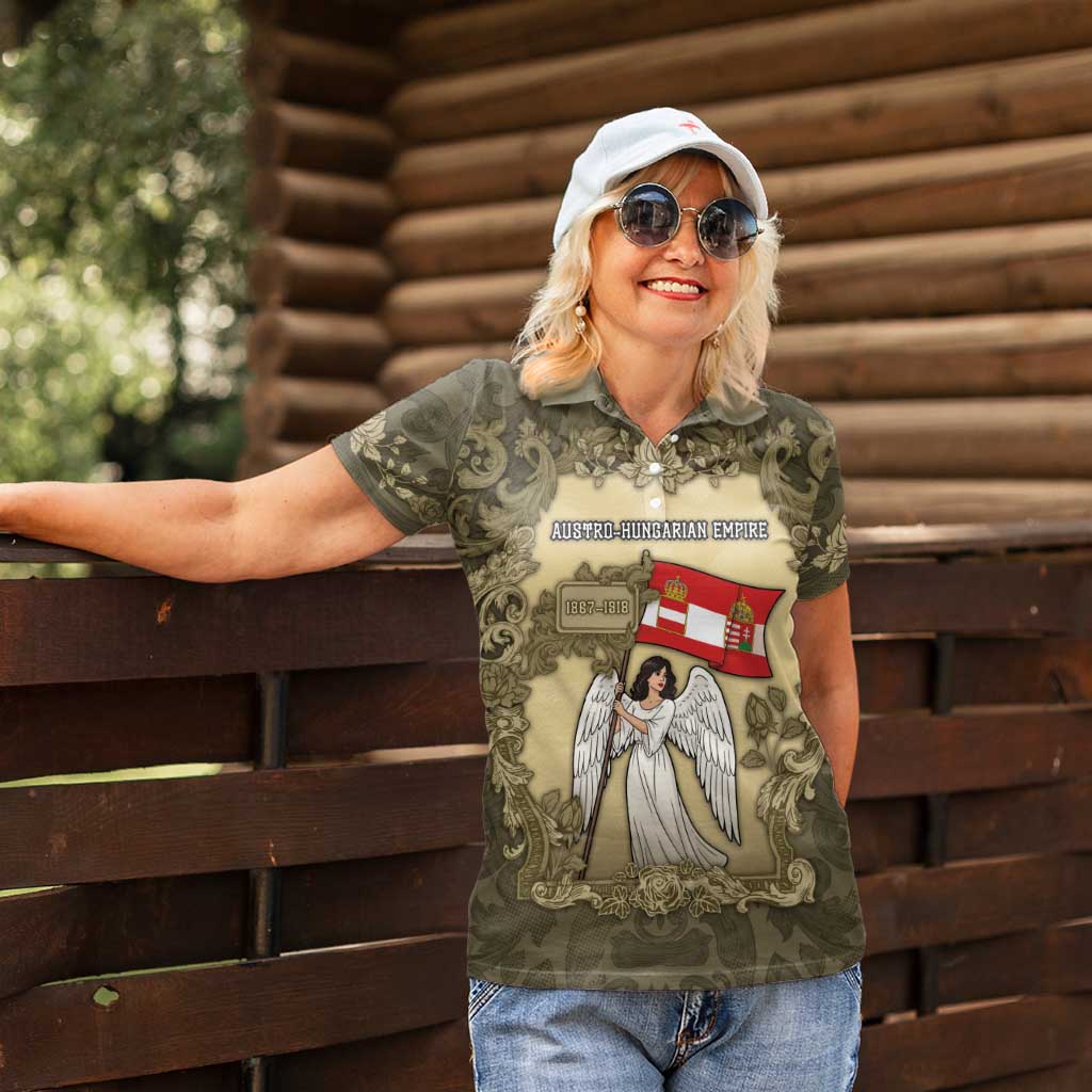 Personalized Austria-Hungary Women Polo Shirt Angel Holding A Flag Vintage Style - Wonder Print Shop