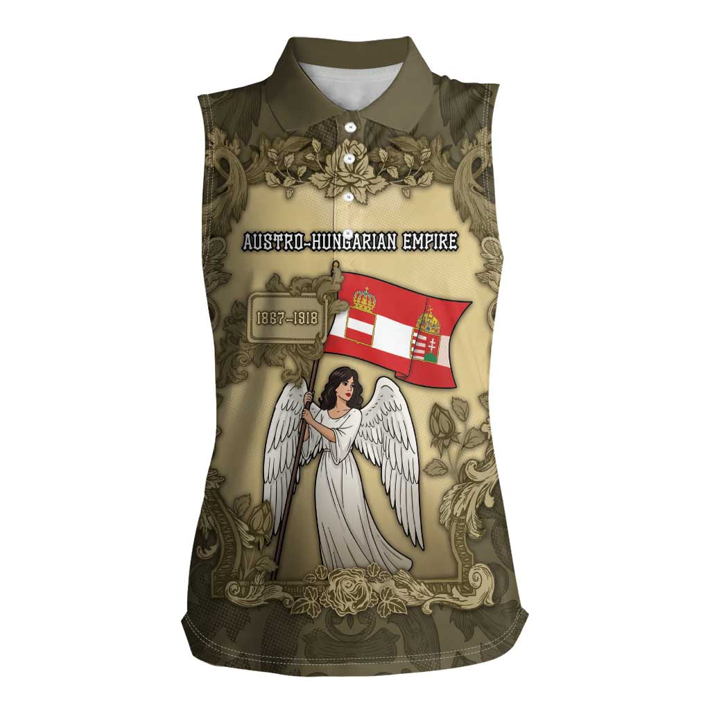 Personalized Austria-Hungary Women Sleeveless Polo Shirt Angel Holding A Flag Vintage Style - Wonder Print Shop