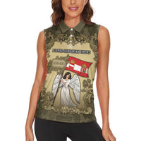 Personalized Austria-Hungary Women Sleeveless Polo Shirt Angel Holding A Flag Vintage Style - Wonder Print Shop