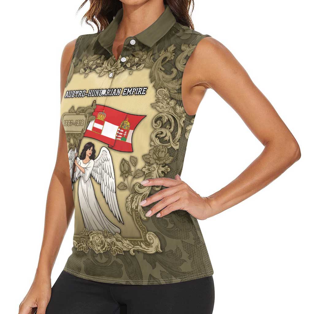 Personalized Austria-Hungary Women Sleeveless Polo Shirt Angel Holding A Flag Vintage Style - Wonder Print Shop