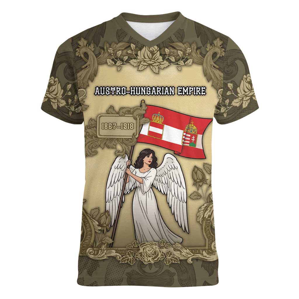 Personalized Austria-Hungary Women V-Neck T-Shirt Angel Holding A Flag Vintage Style - Wonder Print Shop