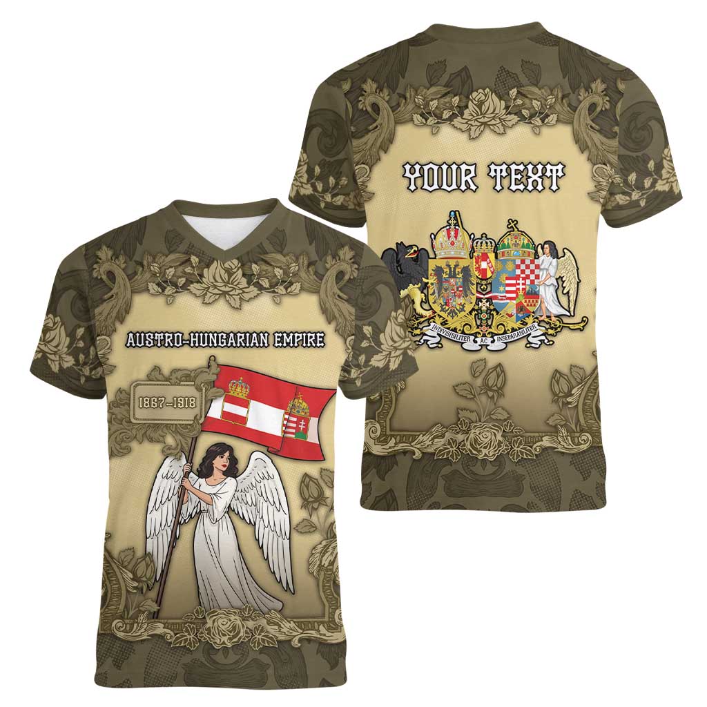 Personalized Austria-Hungary Women V-Neck T-Shirt Angel Holding A Flag Vintage Style - Wonder Print Shop