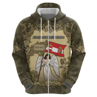 Personalized Austria-Hungary Zip Hoodie Angel Holding A Flag Vintage Style - Wonder Print Shop