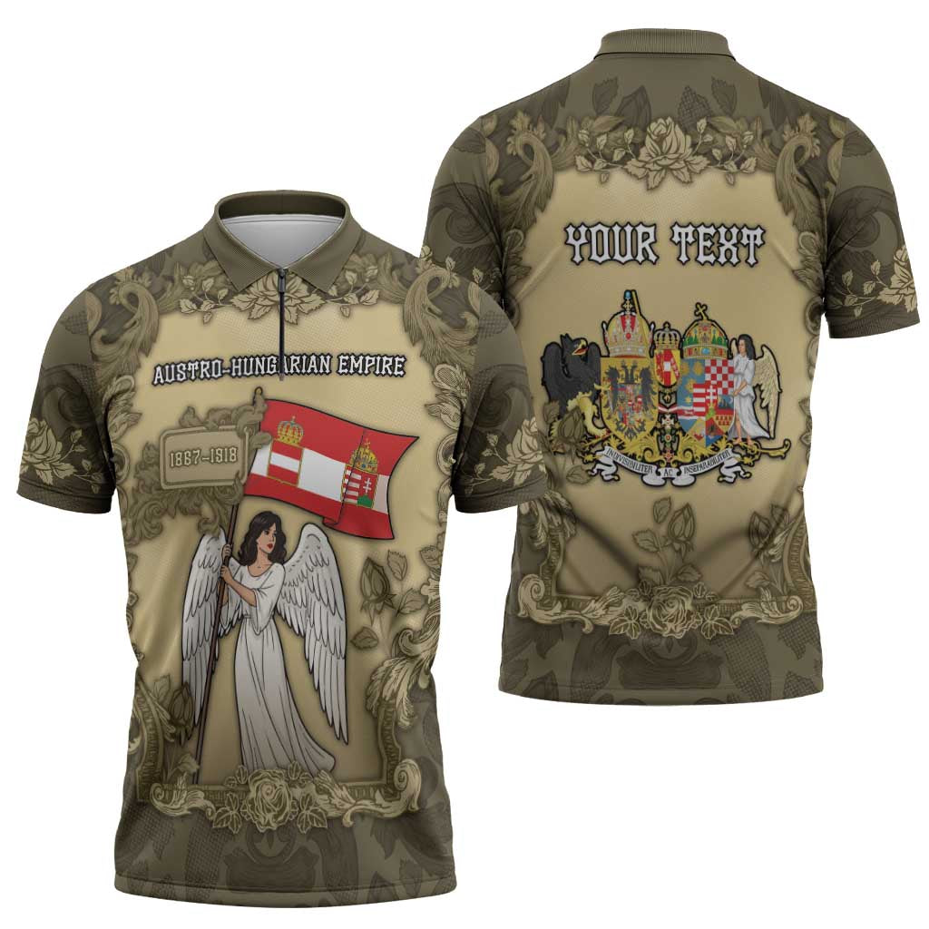 Personalized Austria-Hungary Zipper Polo Shirt Angel Holding A Flag Vintage Style - Wonder Print Shop