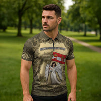 Personalized Austria-Hungary Zipper Polo Shirt Angel Holding A Flag Vintage Style - Wonder Print Shop