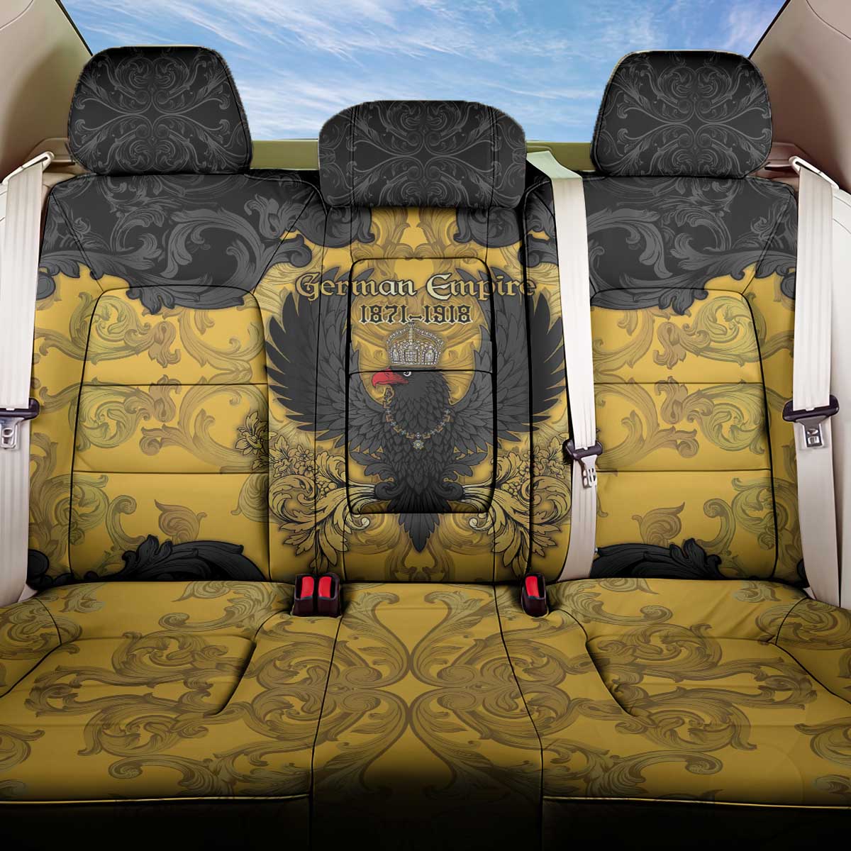German Empire Back Car Seat Cover Imperial Black Eagle With Baroque Patterns - Wonder Print Shop