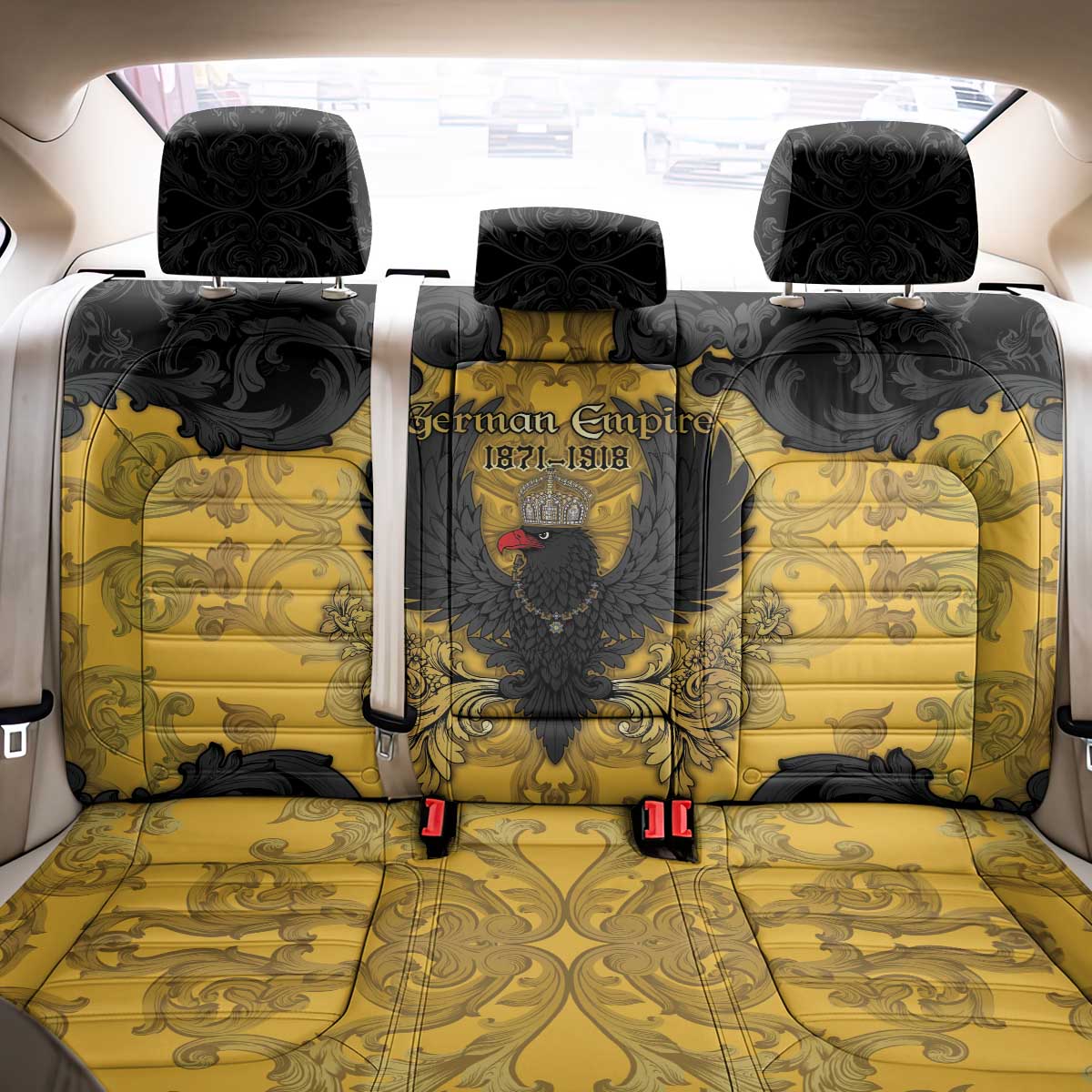 German Empire Back Car Seat Cover Imperial Black Eagle With Baroque Patterns - Wonder Print Shop