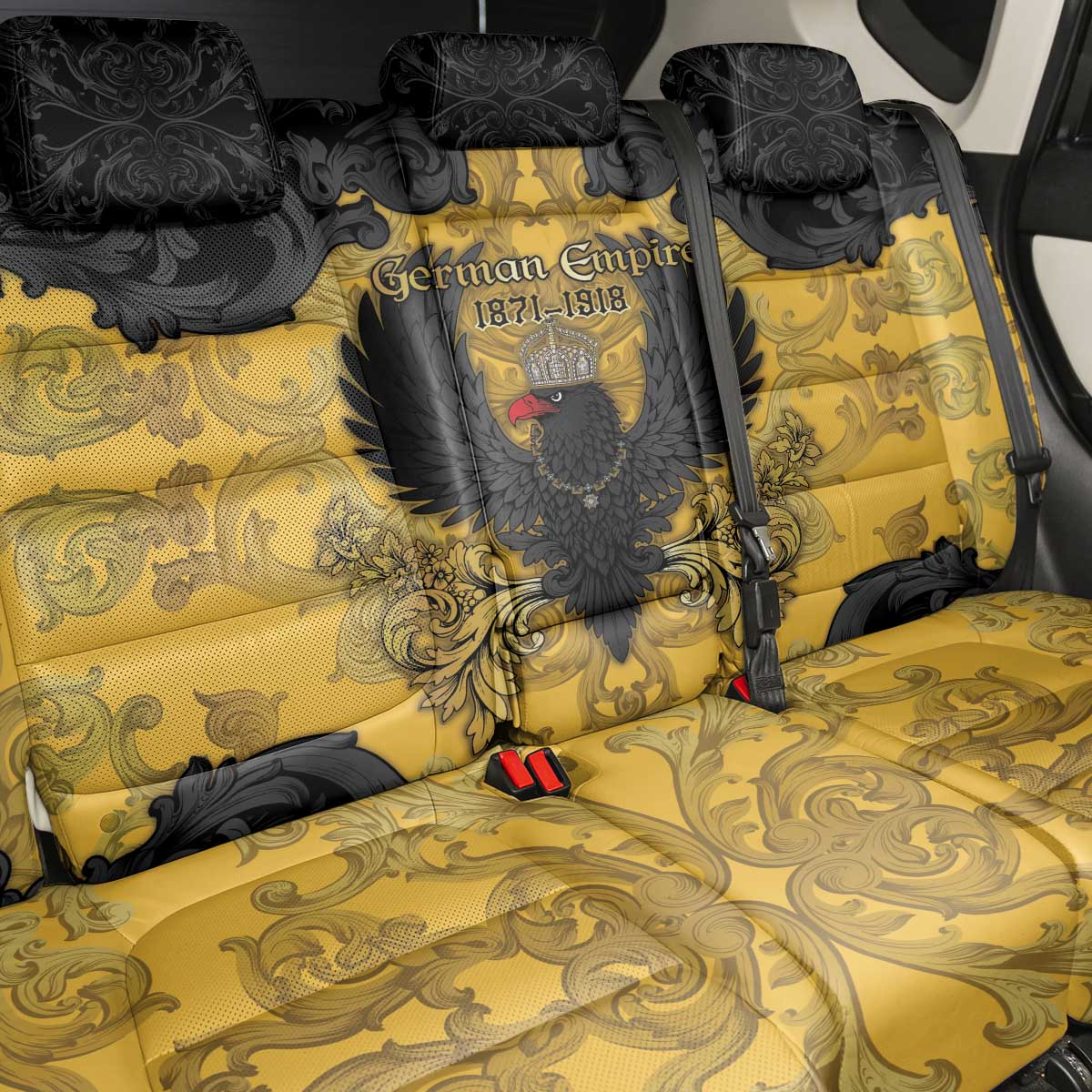 German Empire Back Car Seat Cover Imperial Black Eagle With Baroque Patterns - Wonder Print Shop