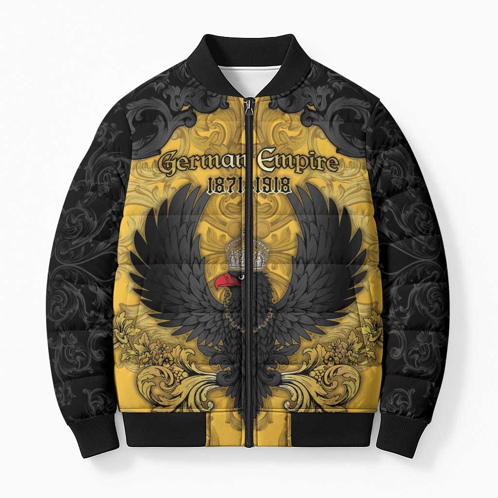 Personalized German Empire Bomber Puffer Jacket Imperial Black Eagle With Baroque Patterns - Wonder Print Shop