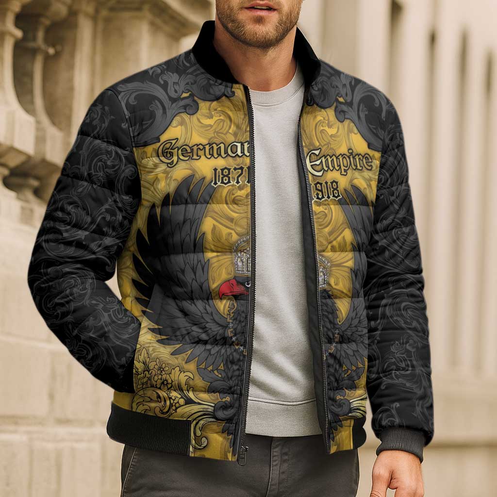 Personalized German Empire Bomber Puffer Jacket Imperial Black Eagle With Baroque Patterns - Wonder Print Shop