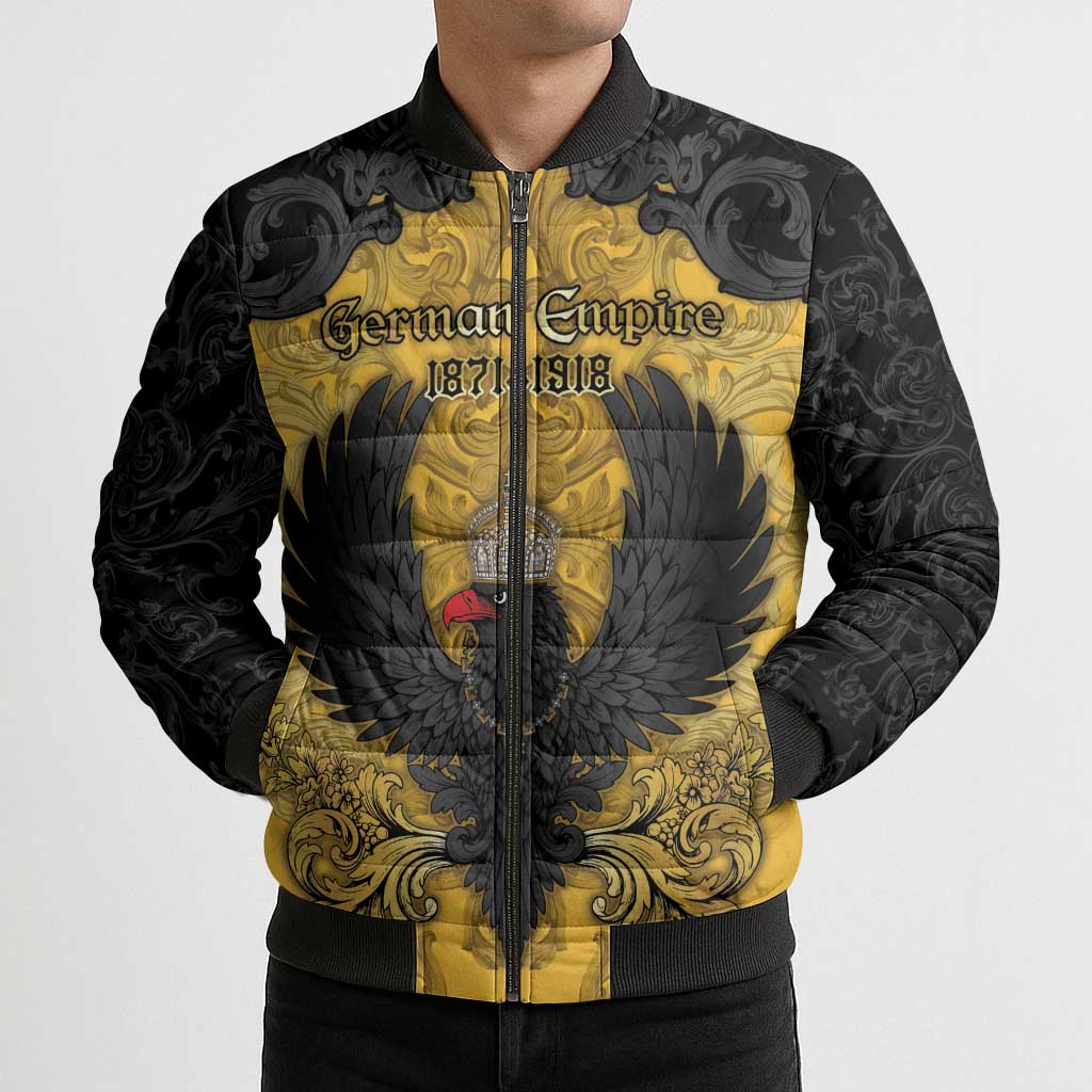 Personalized German Empire Bomber Puffer Jacket Imperial Black Eagle With Baroque Patterns - Wonder Print Shop