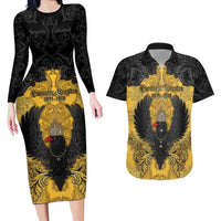 Personalized German Empire Couples Matching Long Sleeve Bodycon Dress and Hawaiian Shirt Imperial Black Eagle With Baroque Patterns - Wonder Print Shop